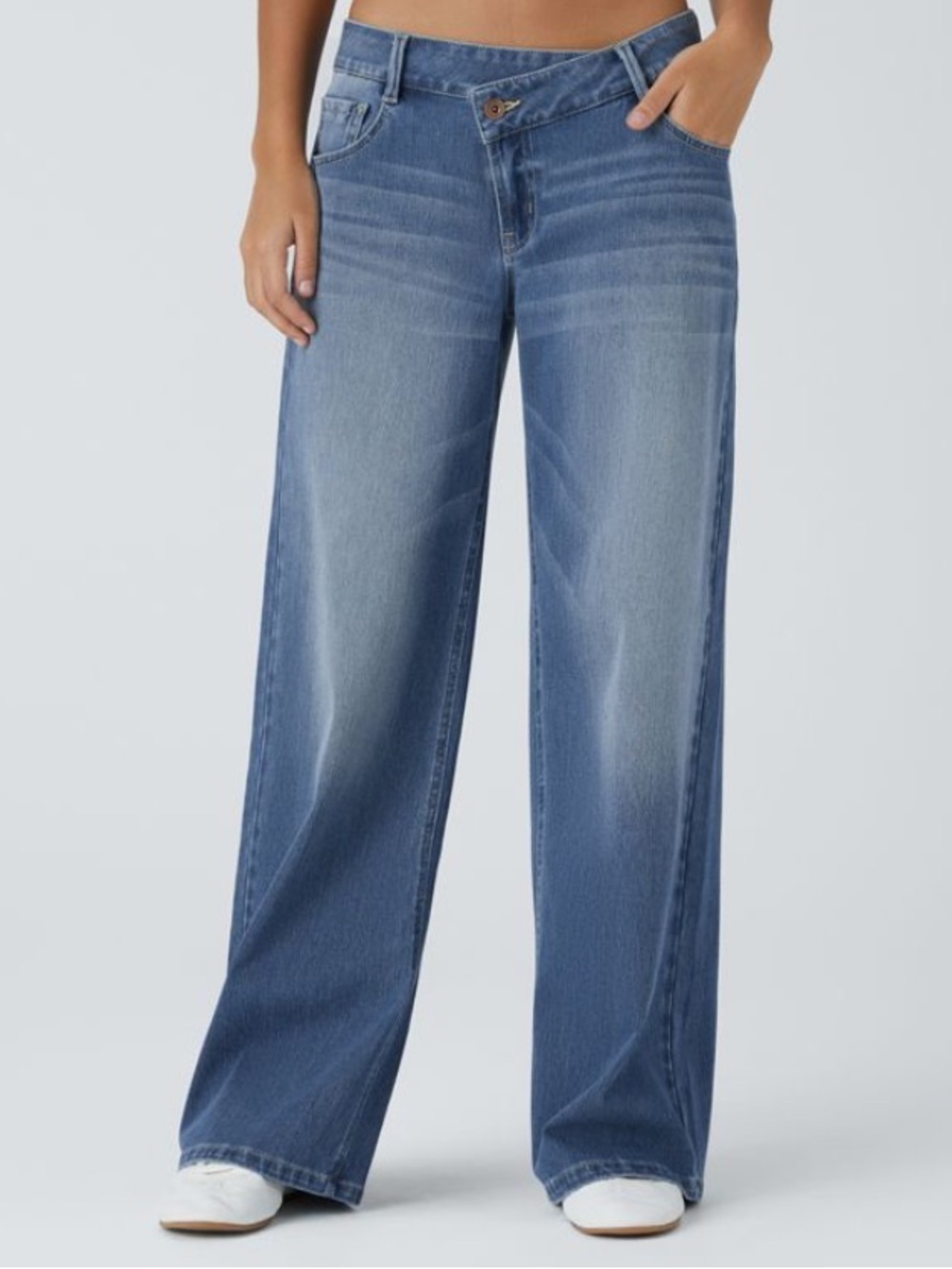 Halara Flex™ Asymmetric Low Rise Baggy Wide Leg Denim Jeans size XL Petite